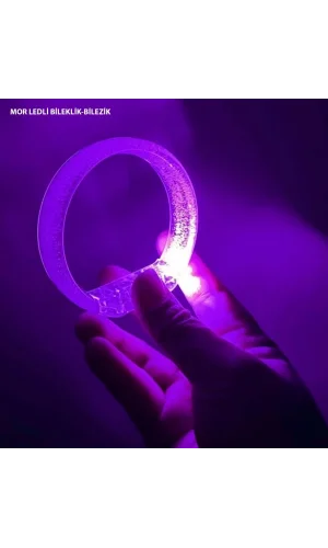 Mor Led Işıklı Baskı Yapılabilen Pilli Bileklik Bilezik 1,5 Cm Genişlik