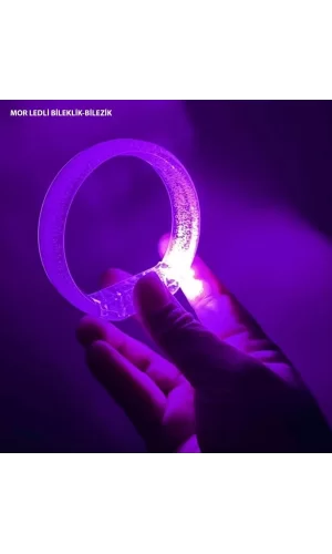 Mor Led Işıklı Baskı Yapılabilen Pilli Bileklik Bilezik 1,5 Cm Genişlik