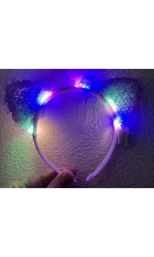 Mor Pullu Led Işıklı Kedi Kulak Taç