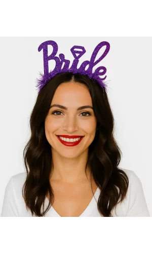 Mor Renk Bekarlığa Veda İtalik Yazı Alyanslı Bride Taç