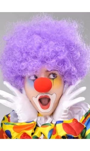Mor Renk Kıvırcık Afro Bonus Peruk Takma Saç Ve Kırmızı Burun Seti