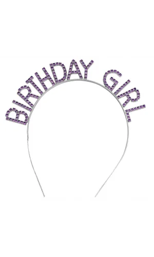 Mor Renk Kristal Taşlı Parlak Birthday Girl Yazılı Taç