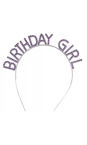 Mor Renk Kristal Taşlı Parlak Birthday Girl Yazılı Taç 16x17 Cm