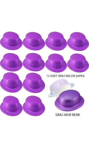 Mor Renk Simli Melon Yulak Parti Şapkası 12 Adet