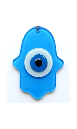 Nazar Boncuklu Bebek Mavisi Renginde Fatma Ana Bereket Eli Cam Duvar Süsü