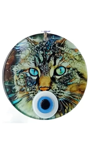 Nazar Boncuklu Füzyon Cam Kedi Duvar Süsü