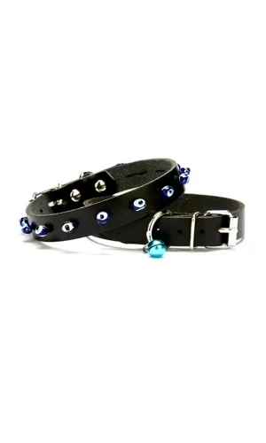 Nazar Boncuklu Kedi Ve Küçük Irk Köpek Tasması 1,2x26 cm Siyah Large