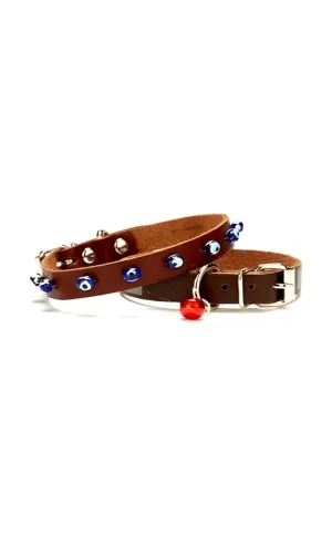 Nazar Boncuklu Kedi Ve Küçük Irk Köpek Tasması 1x14-18 cm Kahve XSmall