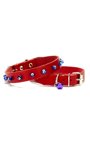 Nazar Boncuklu Kedi Ve Küçük Irk Köpek Tasması 1x14-18 cm Kırmızı Xsmall