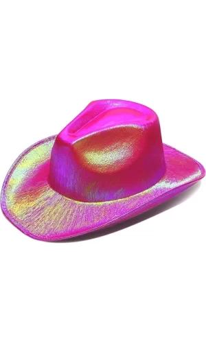 Neon Hologramlı Kovboy Model Parti Şapkası Fuşya Yetişkin 39x36x14 Cm