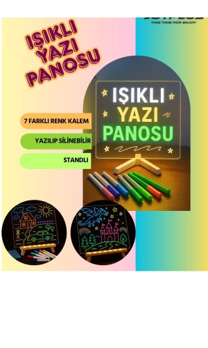 Neon Işıklı 7 Renk Işık Boyama Kalemli Led Resim Panosu Boyama Tahtası Kalemleri 20 X 20