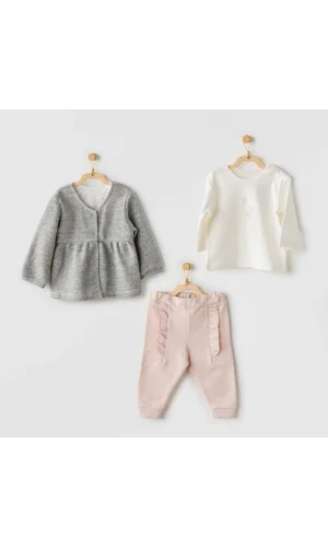Nessiworld    AC24128 Ballerina 3lü Bebe Takım Grey Ecru Pink