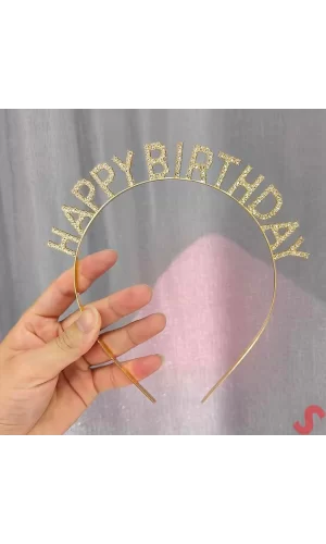 Nessiworld    Altın Gold Renk Kristal Taşlı Parlak Happy Birthday Taç 16x17 cm