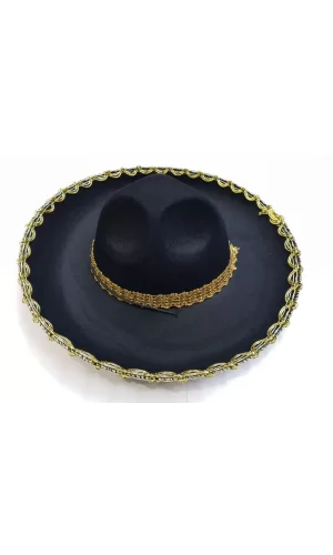 Nessiworld  Altın Renk Şeritli Meksika Mariachi Latin Şapkası 55 cm Çocuk