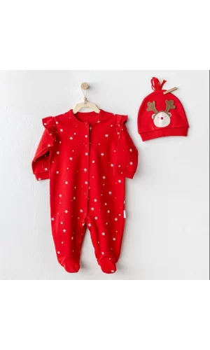 Nessiworld  Andywawa AC25328 Happy Newyear Kadife Bebek Tulum Takım Red