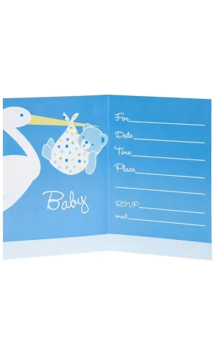 Nessiworld  Baby Boy Stork Temalı Mavi Renk Baby Shower Davetiye 8 Adet