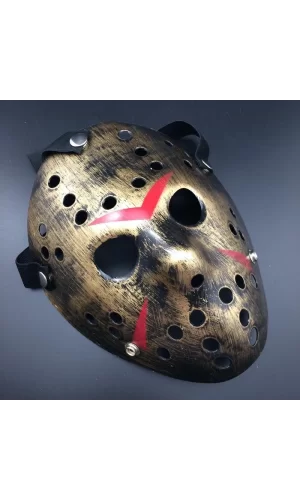 Nessiworld  Bakır Renk Kırmızı Çizgili Tam Yüz Hokey Jason Maskesi Hannibal Maskesi