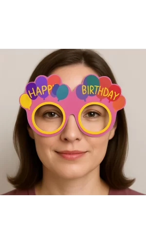 Nessiworld Balon Desenli Karton Doğum Günü Gözlükleri 6 Adet Pembe Renk