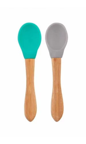 Nessiworld  Bambu Saplı Silikon Mama Kaşığı 2li Aqua Green / Powder Grey