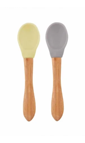 Nessiworld   Bambu Saplı Silikon Mama Kaşığı 2li Mellow Yellow / Powder Grey