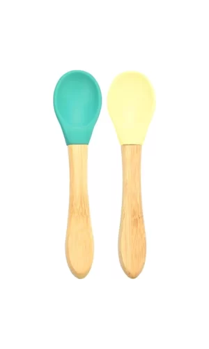 Nessiworld  Bambu Saplı Silikon Mama Kaşığı 2li Yeşil Sarı