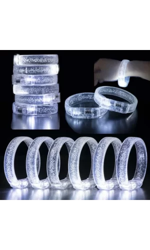 Nessiworld Beyaz-Gümüş Led Işıklı Baskı Yapılabilen Pilli Bileklik Bilezik 1,5 cm Genişlik