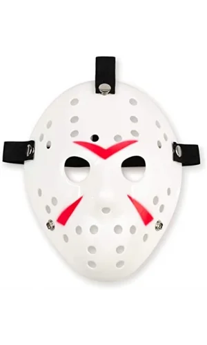 Nessiworld  Beyaz Renk Kırmızı Çizgili Tam Yüz Hokey Jason Maskesi Hannibal Maskesi