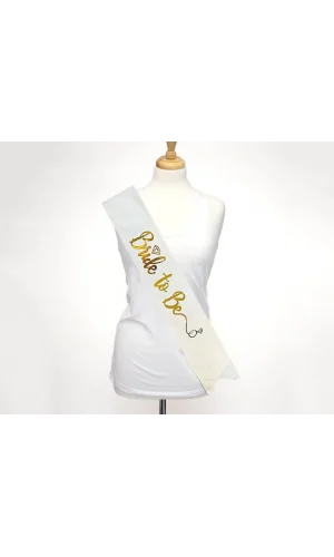 Nessiworld  Beyaz Üzeri Altın İtalik Alyanslı Bride To Be Yazılı Simli Işıltılı Kuşak Kemer 10x80 cm