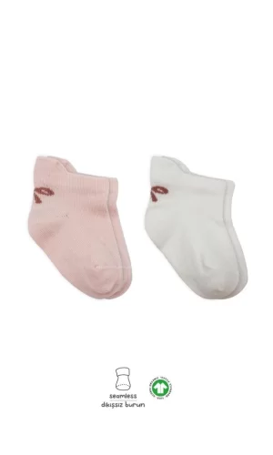 Nessiworld  Bistyle 2Li Sneakers Smile Penye Çorap BS20106 Pembe Ekru