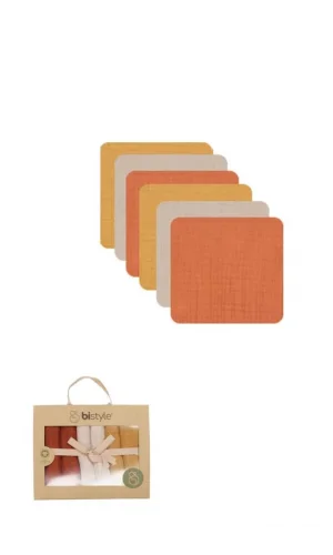 Nessiworld Bistyle 6lı Müslin Mendil 20x20 cm 90106 Kiremit Bej Hardal