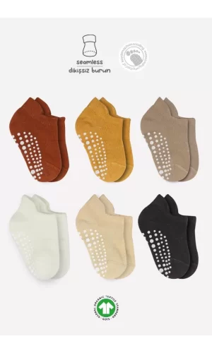 Nessiworld  Bistyle 6Lı Sneakers Kaymaz Penye Çorap BS20102 Toprak
