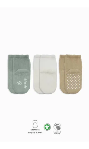 Nessiworld  Bistyle Basic Kaymaz Penye Soket Çorap 3Lü BS10106 Nil Ekru Bej