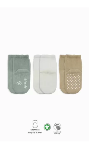 Nessiworld  Bistyle Basic Kaymaz Penye Soket Çorap 3Lü BS10107 Nil Ekru Bej