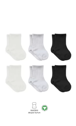 Nessiworld  Bistyle Basic Penye Soket Çorap 6Lı BS10101B Ekru Gri Siyah