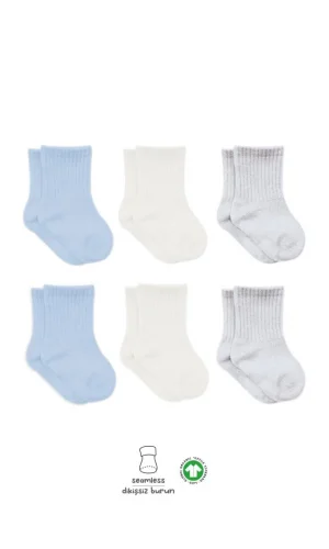 Nessiworld  Bistyle Basic Penye Soket Çorap 6Lı BS10101B Mavi Ekru Gri