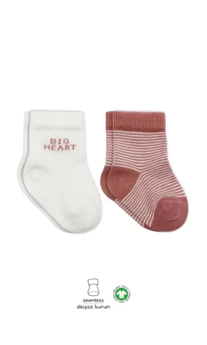 Nessiworld  Bistyle Big Heart Penye Soket Çorap 2Li BS10117 Pudra
