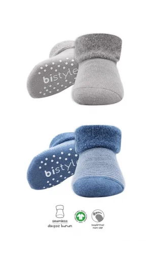 Nessiworld  Bistyle Çemberli Kaymaz Havlu Soket Çorap 2Li BS10503 İndigo Gri