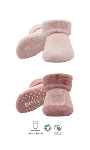 Nessiworld  Bistyle Çemberli Kaymaz Havlu Soket Çorap 2Li BS10503 Pudra Pembe