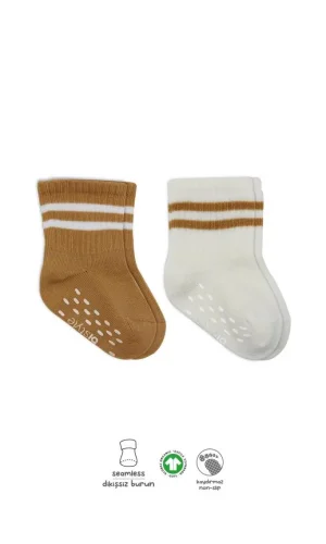 Nessiworld  Bistyle Çemberli Kaymaz Soket Çorap 2Li BS10125 Ekru Hardal