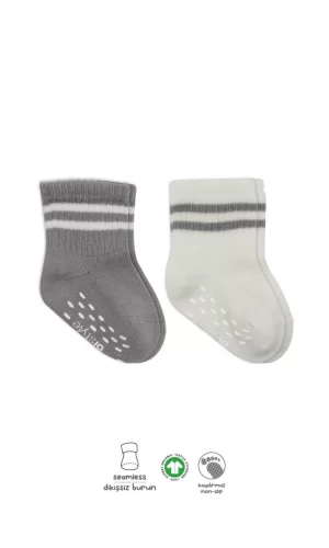 Nessiworld  Bistyle Çemberli Kaymaz Soket Çorap 2Li BS10125 Gri Ekru