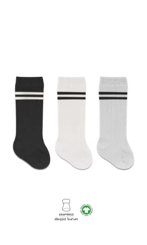 Nessiworld  Bistyle Derby Dizaltı Çorap 3Lü BS40101 Siyah Ekru Gri Çemberli