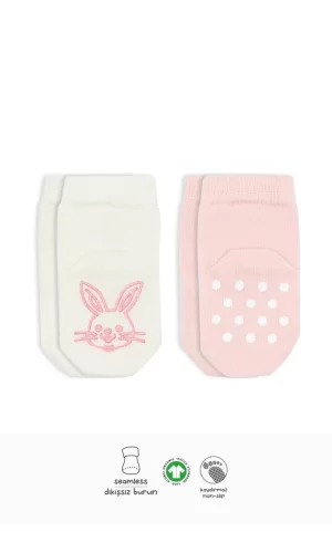 Nessiworld   Bistyle Hayvan Figürlü Kaymaz Soket Çorap 2Li BS10104 Pembe Ekru