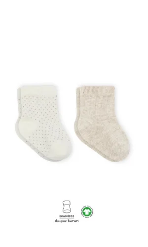 Nessiworld  Bistyle Puan Derby Penye Soket Çorap 2Li BS10103 Bej Ekru