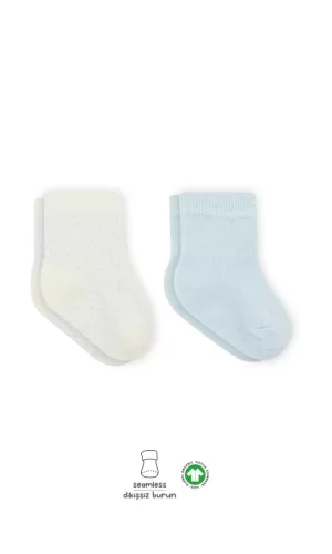 Nessiworld  Bistyle Puan Derby Penye Soket Çorap 2Li BS10103 Mavi Ekru
