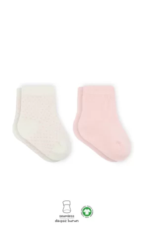 Nessiworld  Bistyle Puan Derby Penye Soket Çorap 2Li BS10103 Pembe Ekru