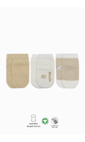 Nessiworld  Bistyle Puanlı Kaymaz Penye Soket Çorap 3Lü BS10108 Bej