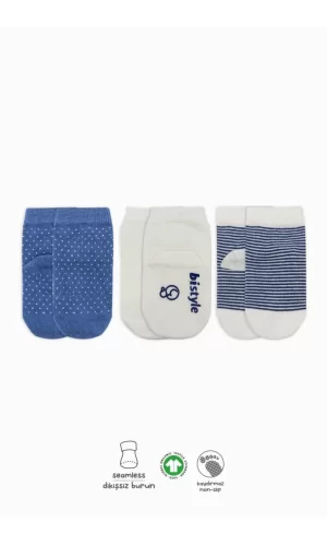 Nessiworld  Bistyle Puanlı Kaymaz Penye Soket Çorap 3Lü BS10108 İndigo