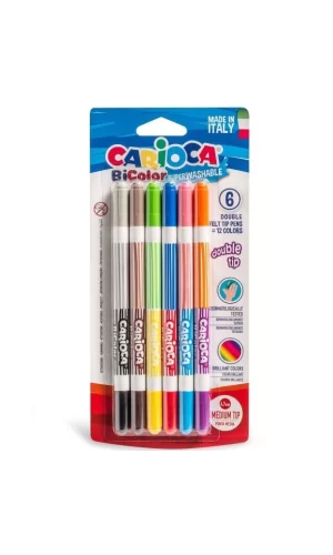 Nessiworld  Carioca Bicolor Süper Yıkanabilir Çift Uçlu Keçeli Boya Kalemi 6Lı 12 Renk