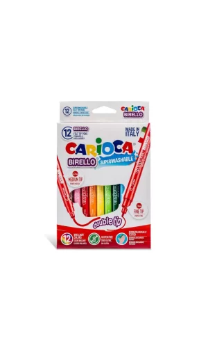 Nessiworld  Carioca Birello Süper Yıkanabilir Çift Taraflı Keçeli Boya Kalemi 12Li