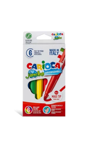 Nessiworld  Carioca Jumbo Süper Yıkanabilir Keçeli Boya Kalemi 6Lı